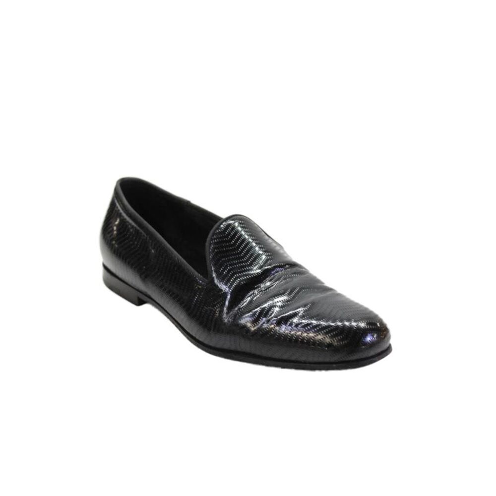 Giorgio Armani Mens Textured Closed Toe Slip On Dress Shoes Black Size 7.5